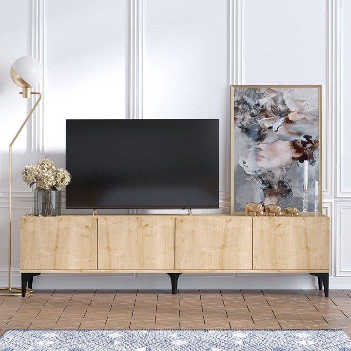 ТВ шкаф, Woody Fashion, 180x50x35см, 100% меламин, с рафтове, комплект от 2 части