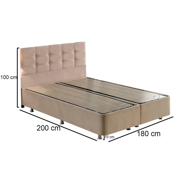 Pat dublu Woody Fashion, metal, 180x200x38cm, bej