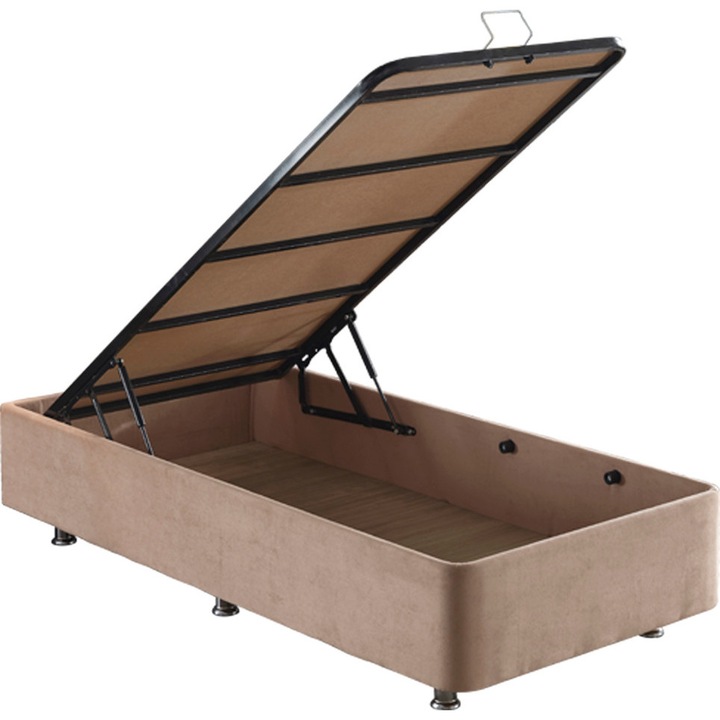 Pat single, Woody Fashion, set cu baza si tablie, 90x200cm, 25cm inaltime, 100% tesatura soho