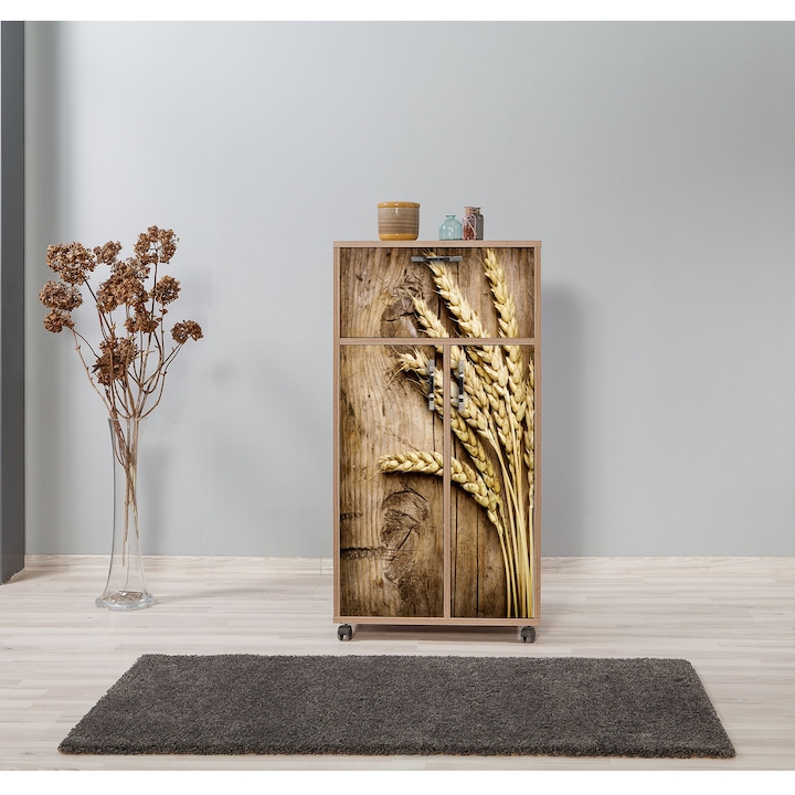 Comoda, Woody Fashion, 60x116x36cm, 18mm, cu picioare rulante, multe rafturi PAL