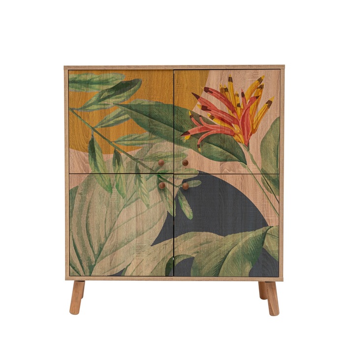 Dulap multifunctional, Woody Fashion, 18mm, 95x111x36cm, cu picioare din lemn, 5 rafturi PAL