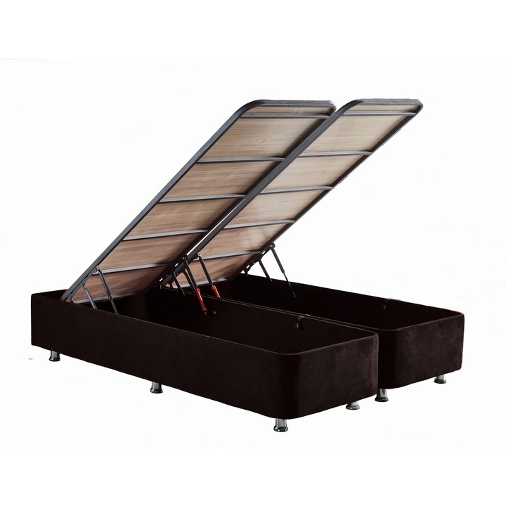 Pat dublu Woody Fashion 70x190x30 cm metal textil maro cu sertar