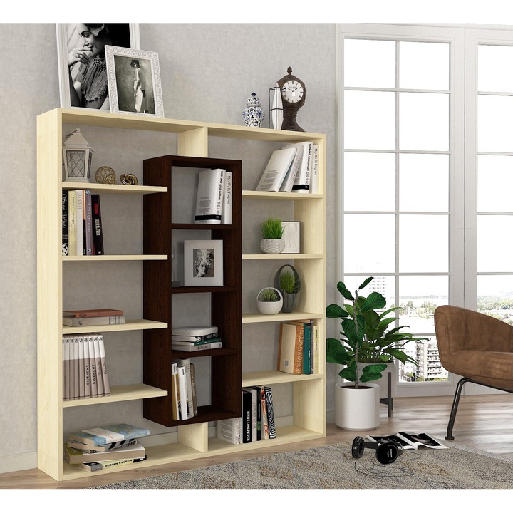 Biblioteca, Woody Fashion, 125x135,7x22cm, melamina, numeroase rafturi