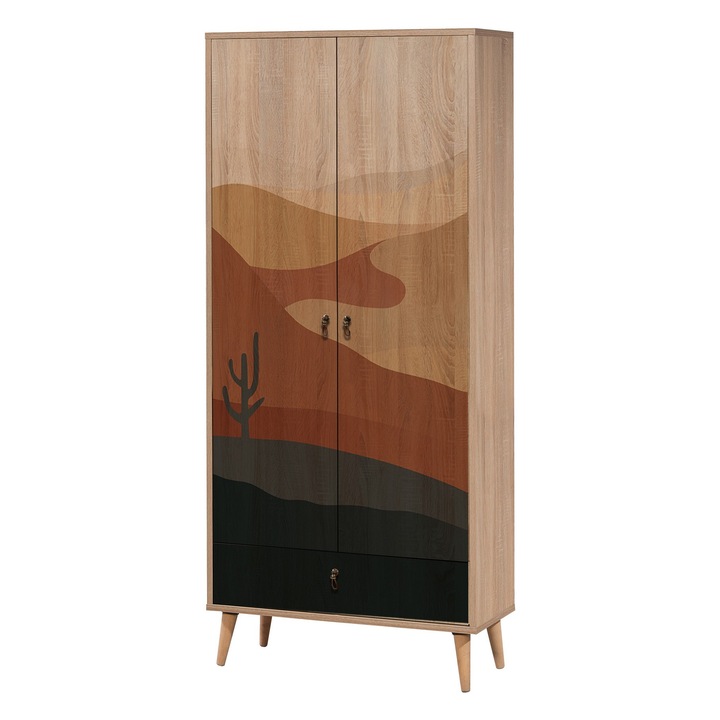 Sifonier Woody Fashion 0455, PAL melaminat, picioare lemn, 80x190x45cm