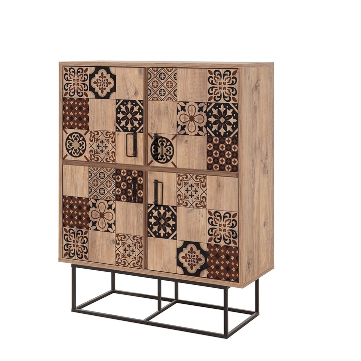 Dulap multifunctional, Woody Fashion, 93x115x36cm, 4 rafturi, PAL, picioare metalice, stejar sonoma