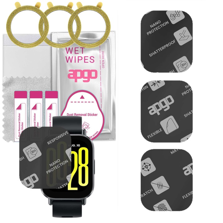 Set de 3 folii de protecție MATTE APGO compatibile cu ceas Xiaomi Redmi Watch 5 Active, sticlă hibridă, anti-zgârieturi