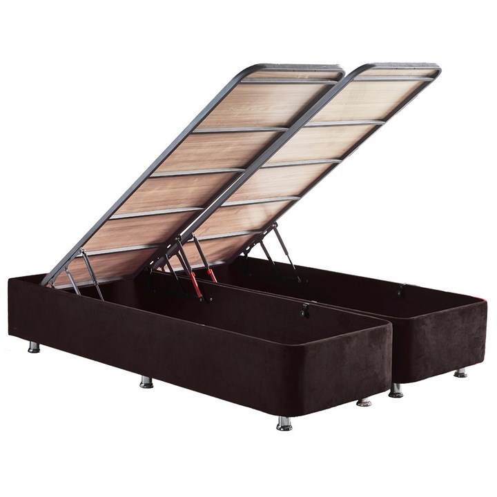 Pat dublu Woody Fashion, 140x190cm, metal textil, cadru otel