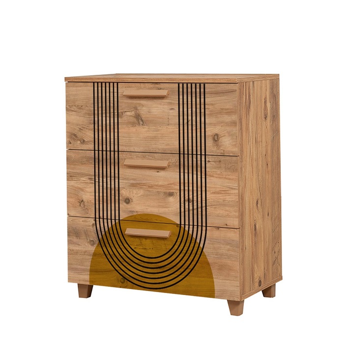 Comoda, Woody Fashion, 80x95x43cm, 3 rafturi, cu manere MDF, picioare din plastic