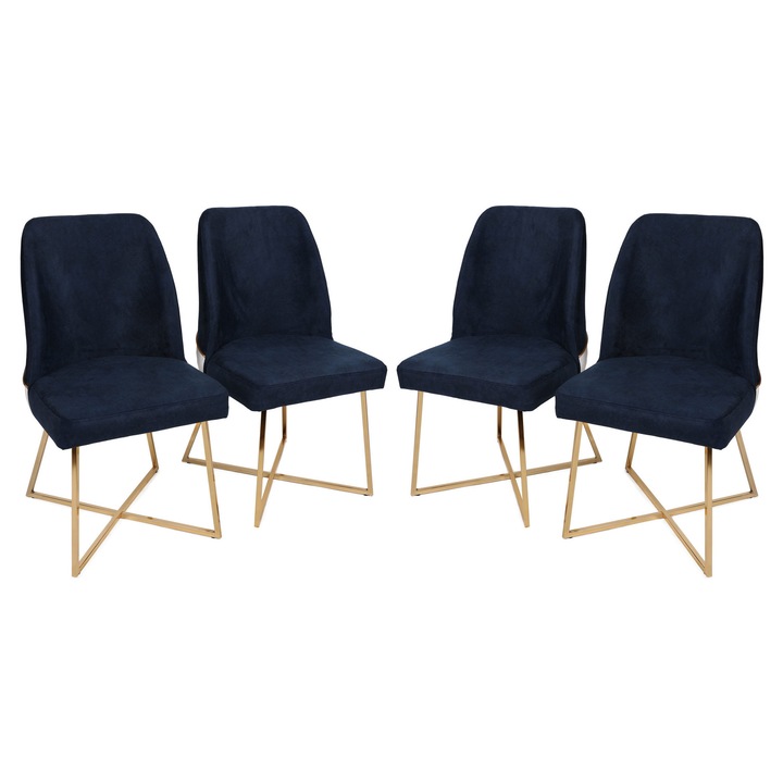 Set de scaune, Woody Fashion, metal, tesatura din catifea, 50x49x90cm, 4 piese