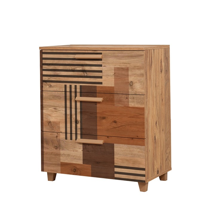 Comoda, Woody Fashion, 80x95x43cm, 18mm, 3 sertare, picioare din plastic, maro