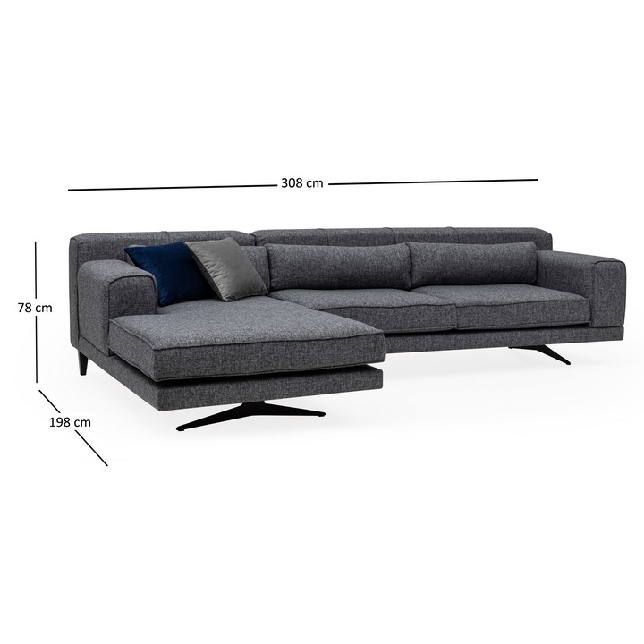 Canapea colt Atelier Del Sofa 198x100x78 cm gri 3 perne ajustabila