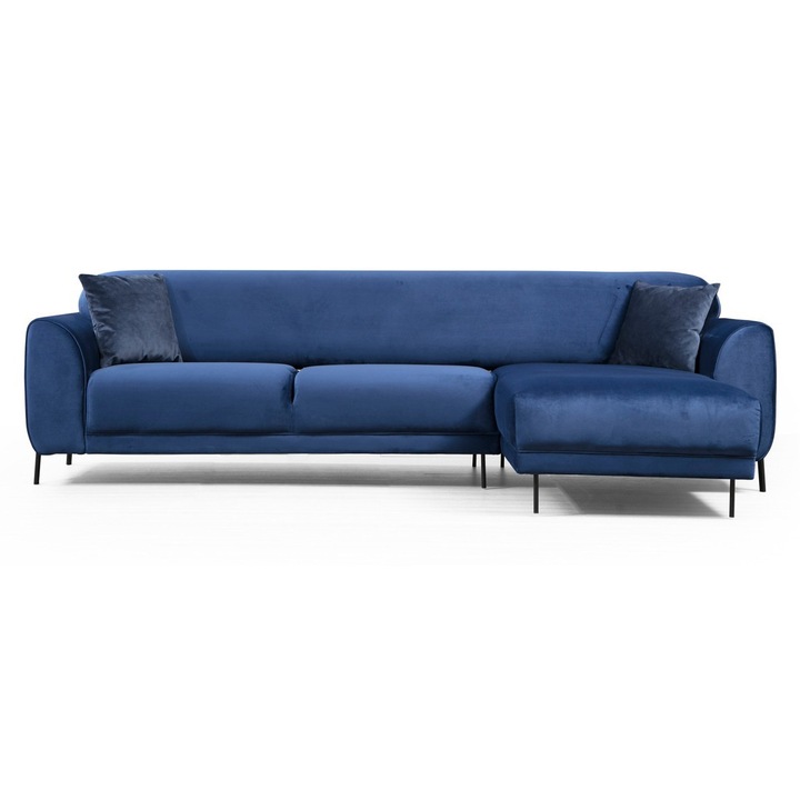 Canapea coltar, Atelier Del Sofa, 287x169cm, 2 perne 45x45cm, lemn fag, albastru