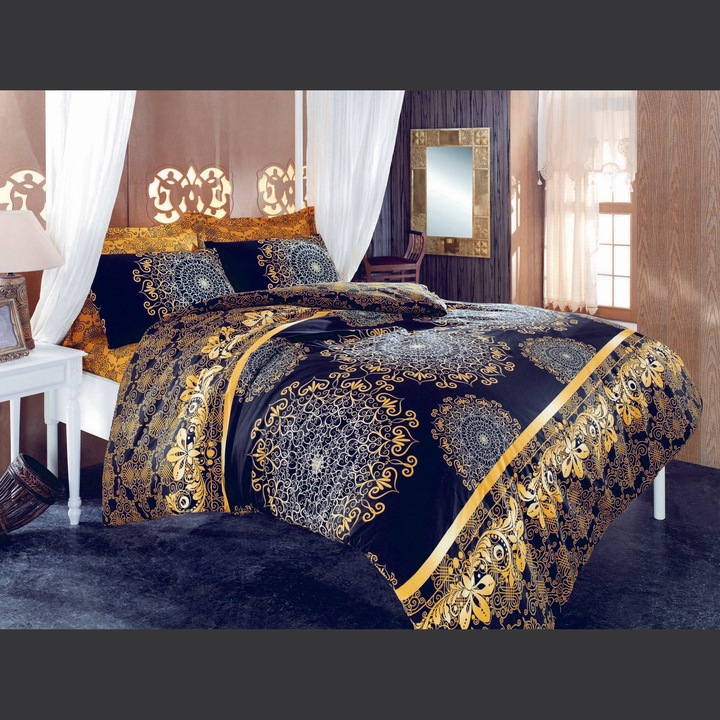 Set lenjerie de pat COLOUR COTTON, 50% bumbac, 50% poliester, multicolor, 155x200cm, 80x80cm