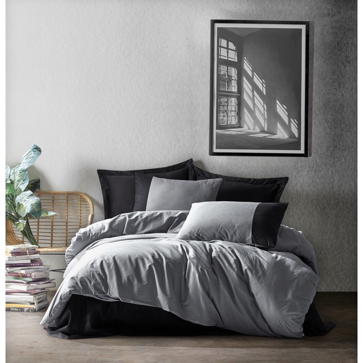 Set lenjerie de pat, COLOUR COTTON, ranforce, 100% bumbac, multicolor, 200x200cm, 2 perne 80x80cm