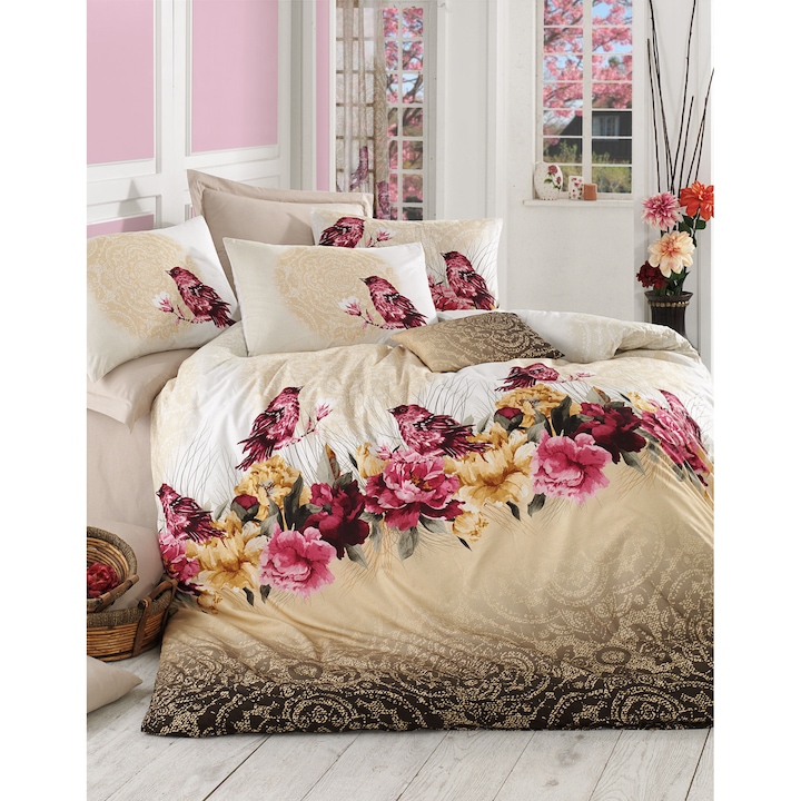 Set lenjerie de pat COLOUR COTTON, 100% bumbac, 140x200cm, 60x60cm, sistem de inchidere cu butoane, multicolor