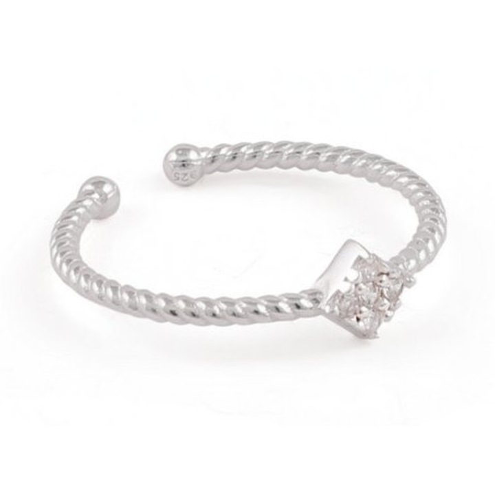 Inel dama Heliophilia, zircon, 18.2mm, ajustabil, argintiu