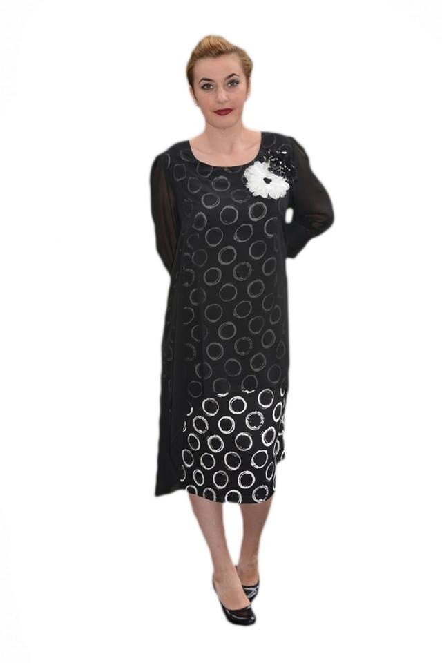 Rochie feminina, vaporoasa,D&J Exclusive, Negru/Alb