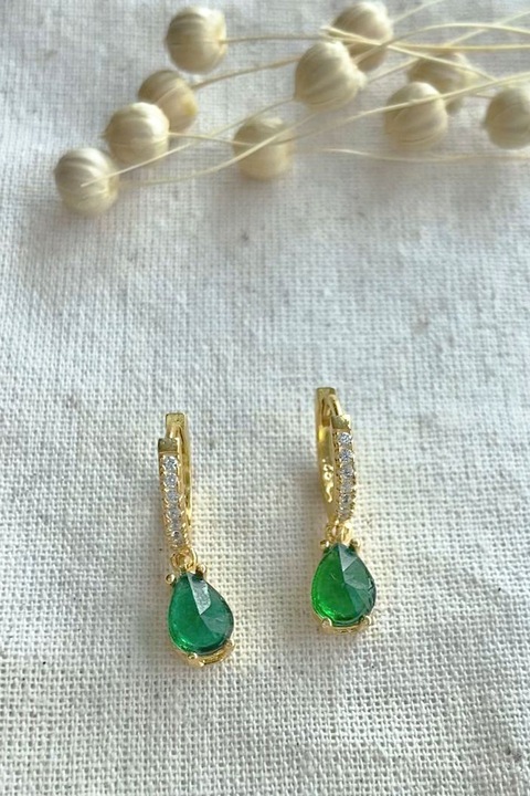 Cercei Heliophilia, argint/rodiu, antialergic, auriu/verde