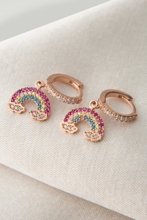 Cercei Heliophilia, argint/rodiu, antialergic, multicolor