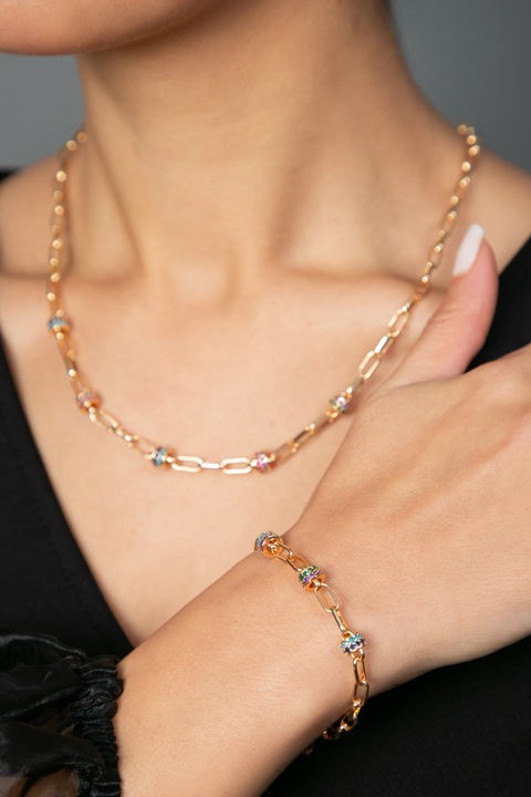 Set colier si bratara, Heliophilia, lungime ajustabila, metal, 43+5cm, 20cm, auriu