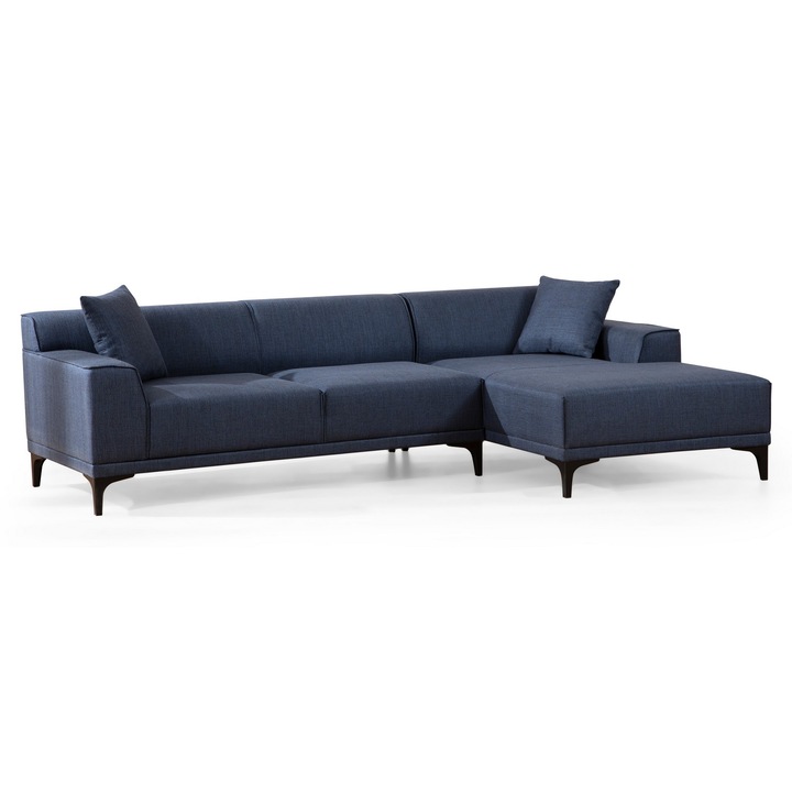 Canapea coltar, Atelier Del Sofa 8066, 2 perne incluse, bleumarin, 145x250cm
