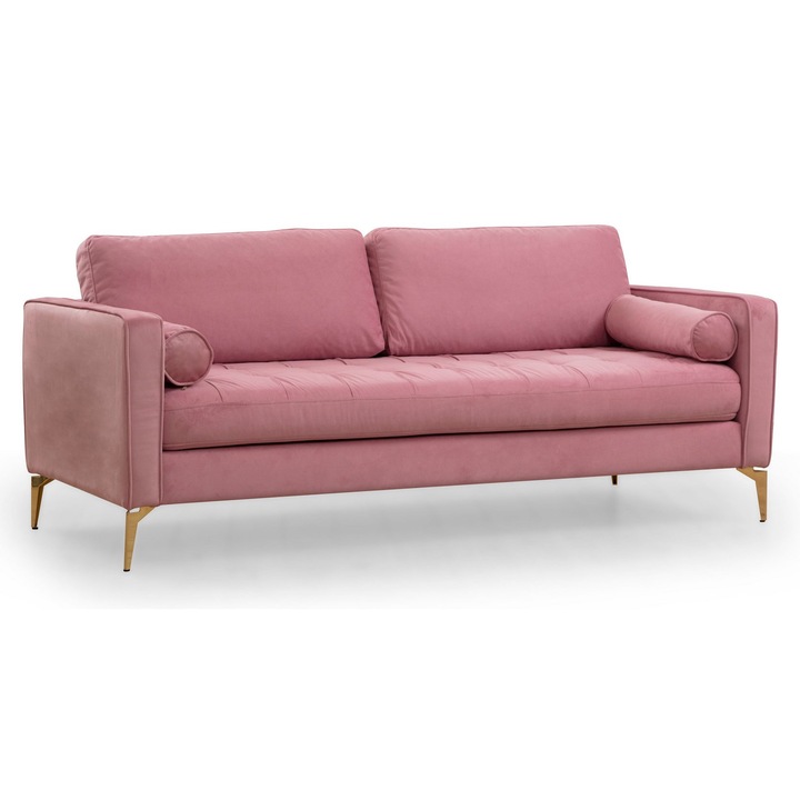 Canapea 3 locuri, Atelier Del Sofa 8022, 100% poliester, roz, 215x90x70cm, 2 perne incluse