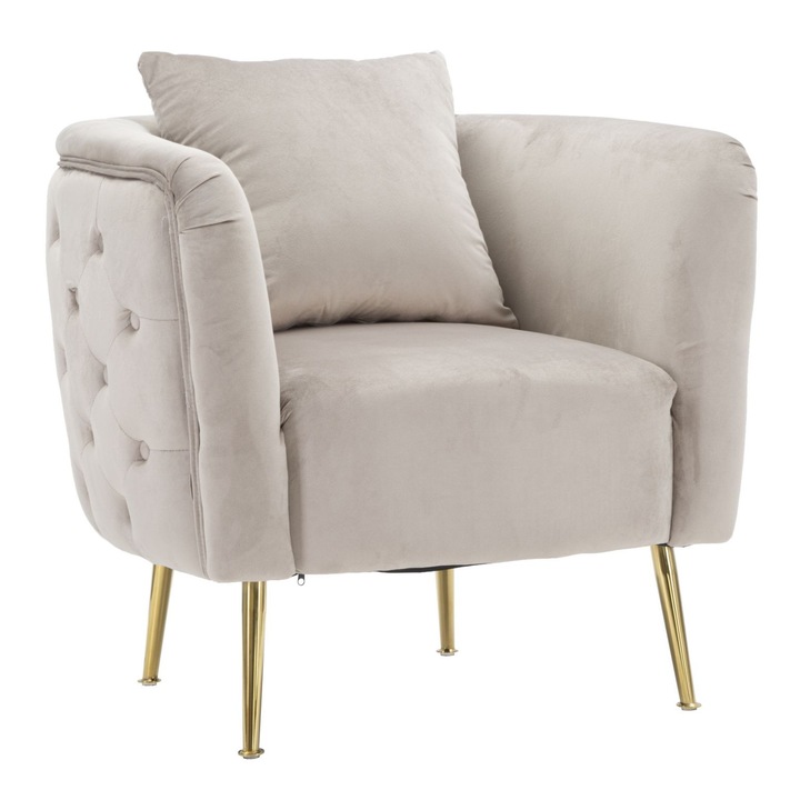 Mauro Ferretti fotel, bársony/fém, szürke/arany, 76x74x73cm