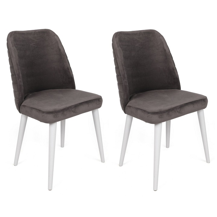Set 2 scaune, Woody Fashion, lemn, tesatura catifea, 50x90x49cm, gri/alb