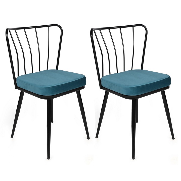 2 db-os Woody Fashion szék szett, bársony/fém, 43x82x42cm, kék/fekete