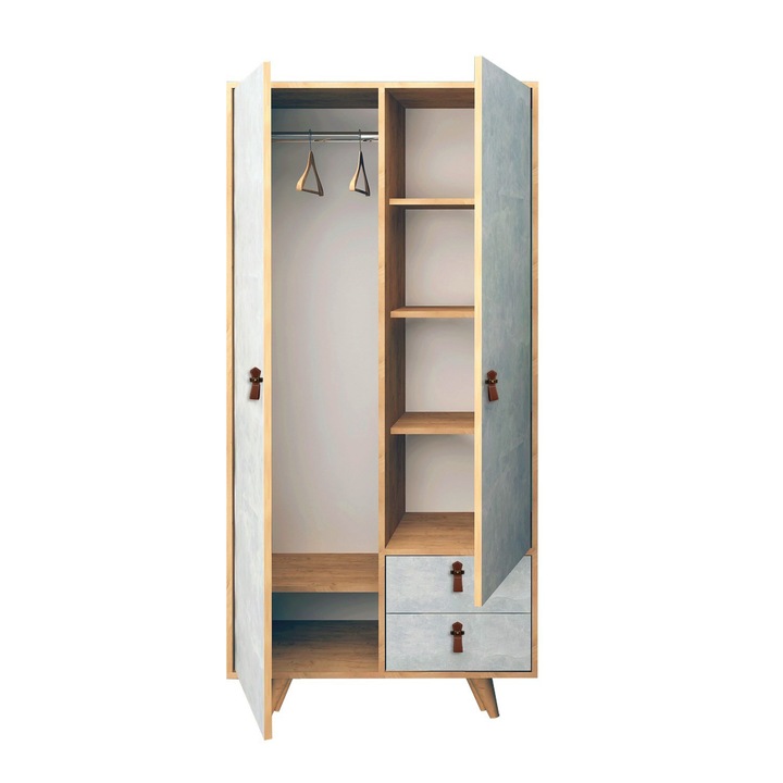 Dulap, Woody Fashion, 2 sertare, 6 rafturi, 100x52x190cm, maro/gri