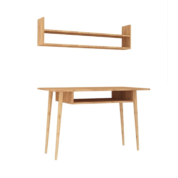 Set birou si raft de perete, Woody Fashion, 120x60x74cm, maro