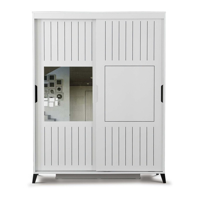 Dulap, Woody Fashion, 130x216x60cm, cu oglinda, multe rafturi, set