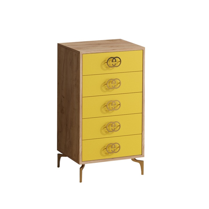 Comoda, Woody Fashion, 5 sertare, 50x40x103cm, cu picioare metalice