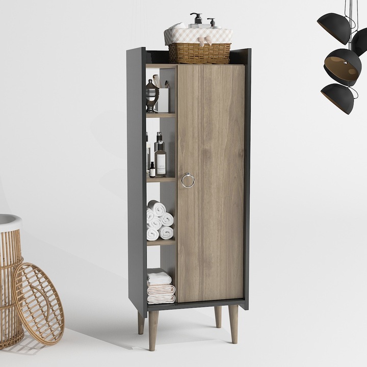 Dulap multifunctional, Woody Fashion, PAL, 50x30x140cm, negru/bej