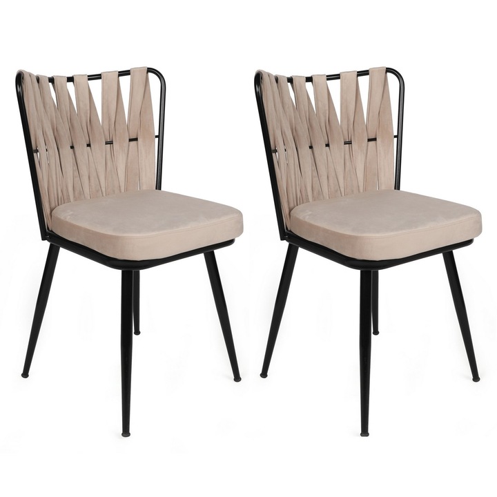 2 darabos szék szett, Woody Fashion, fém, bársony anyag, 43x82x43cm