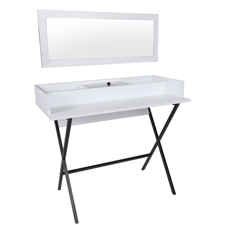 Маса за грим, Woody Fashion, 100x50x89см, с огледало, с рафтове