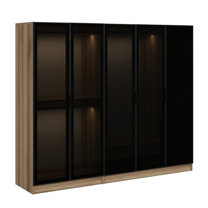 Dulap, Woody Fashion, 100% melamina, 18mm, 225x210x52cm, cu rafturi multiple