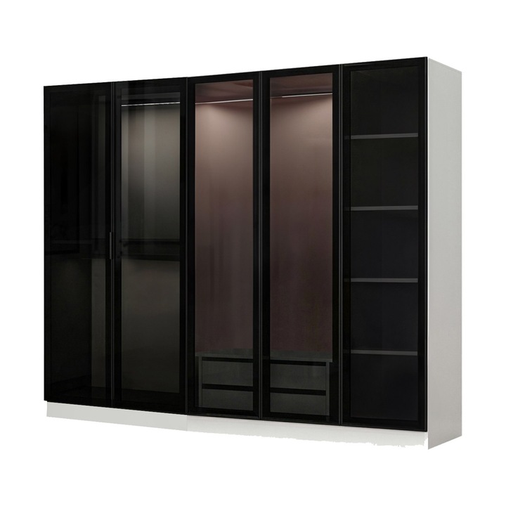 Dulap, Woody Fashion, PAL acoperit cu melamina, 18mm, 225x190x52cm, cu rafturi multiple