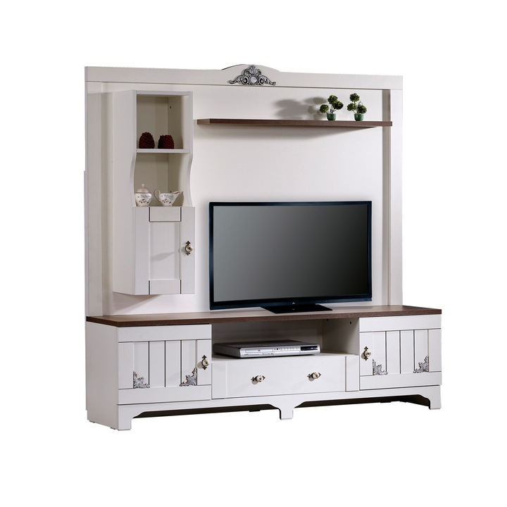 Comoda TV, Woody Fashion, 170x182x45cm, alb, cu rafturi