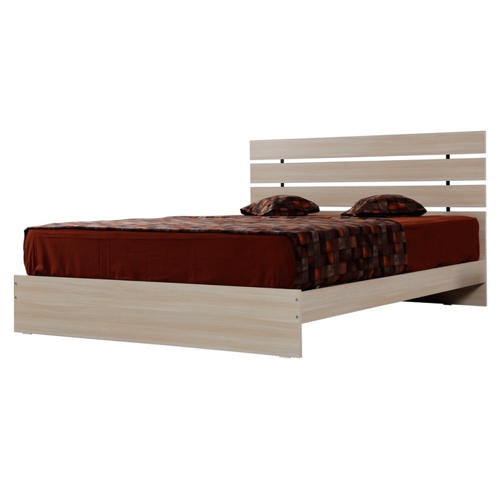 Pat dublu Woody Fashion, PAL acoperit cu melamina 165x205cm, inaltime 100cm, pentru saltea 160x200cm