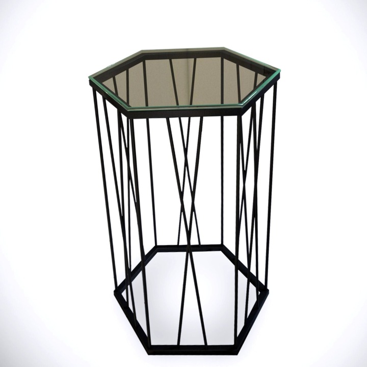 Masuta laterala, Woody Fashion, 40x35x62cm, picioare metalice, sticla