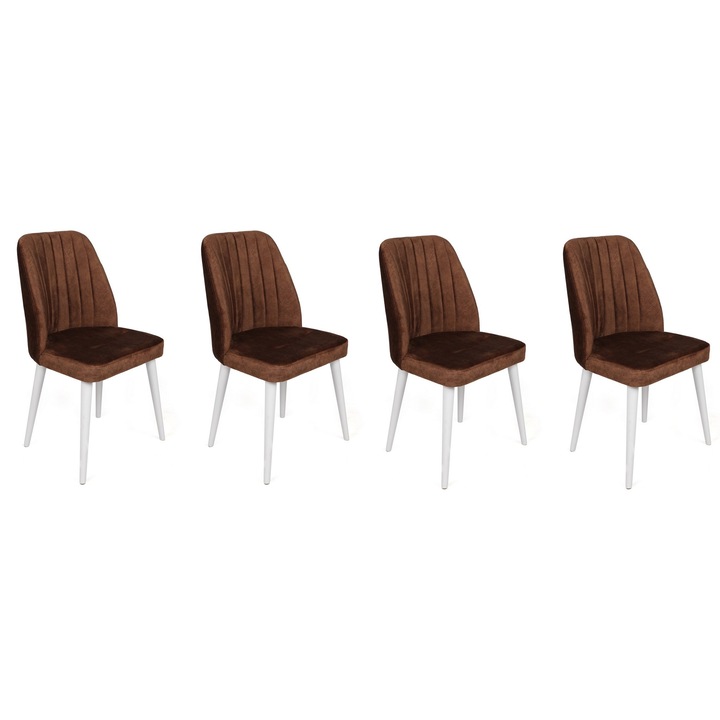 Set 4 scaune, Woody Fashion, metal, catifea, lemn fag, 50x90x49cm