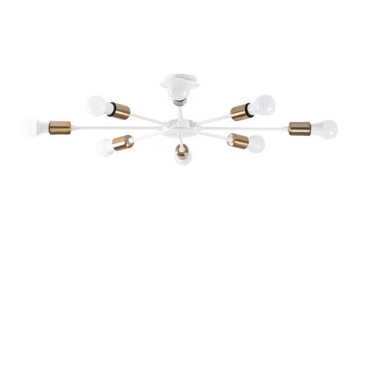 Lustra, Opviq, 8xE27, IP20, alb/auriu