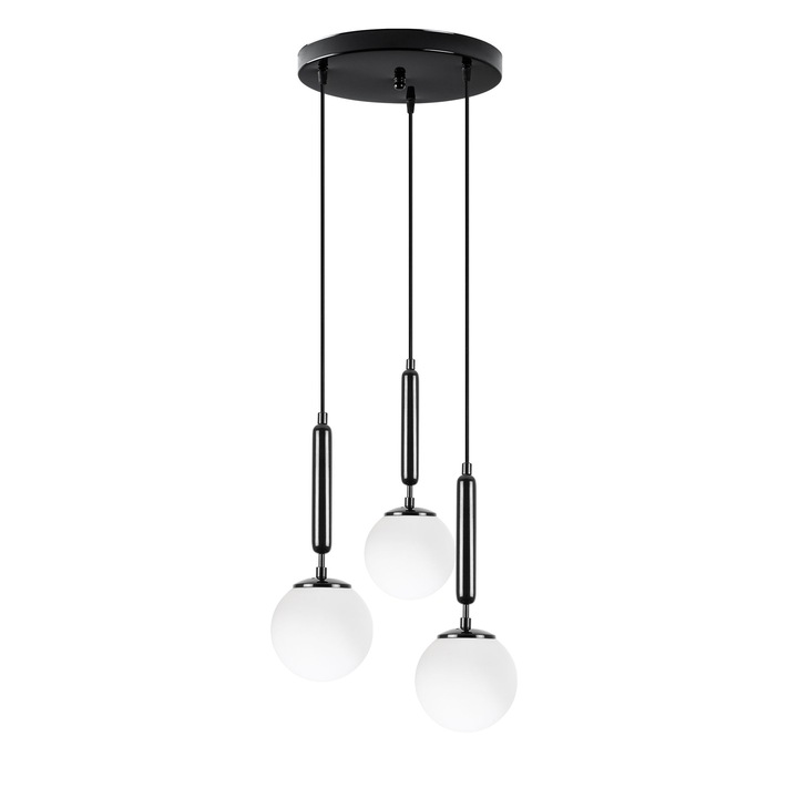 Candelabru, Opviq, metal, sticla, 3xE14, negru/alb