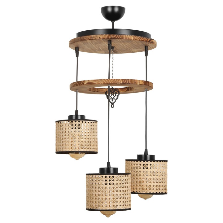 Полилей Opviq, дърво, стъклен абажур, регулируем, 35x80 см