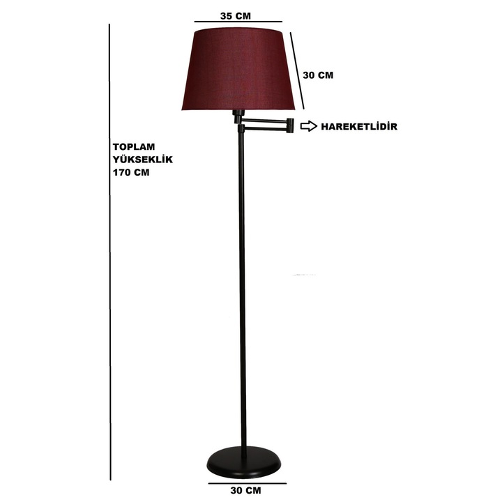 Opviq 6485 metál bordó állólámpa 170x45x30cm