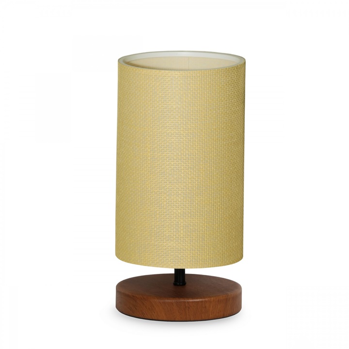 Veioza, Opviq, 100% metal, rattan, baza din lemn, 24x15cm, inaltime totala 30cm, cablu 150cm