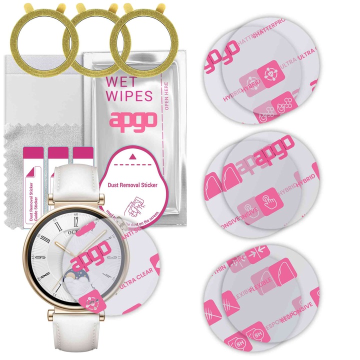 Set de 6 sticle de protectie pentru ceas Huawei Watch GT4 41 mm – apgo, full glue, sticla hibrida, lucioasa, protectie pentru afisajul ceasului, anti-zgarieturi