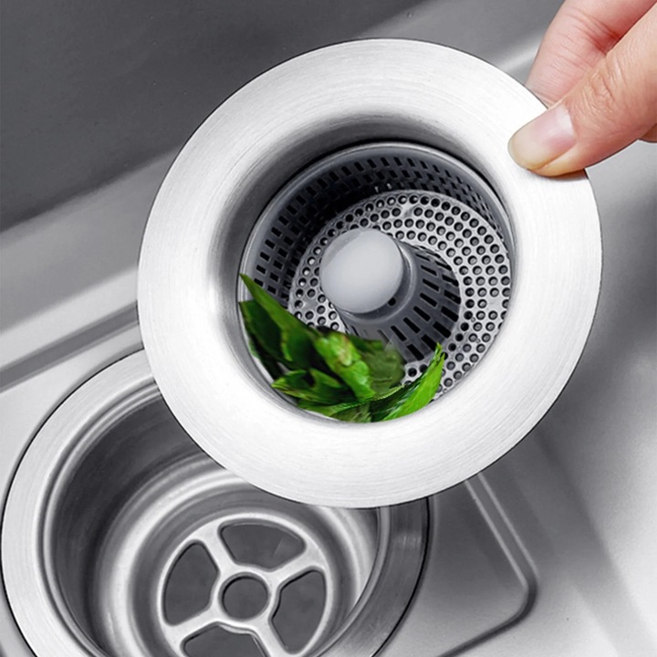 Многофункционален сифон за мивка от неръждаема стомана, с вграден филтър, предпазен капак, 13x6x8 см