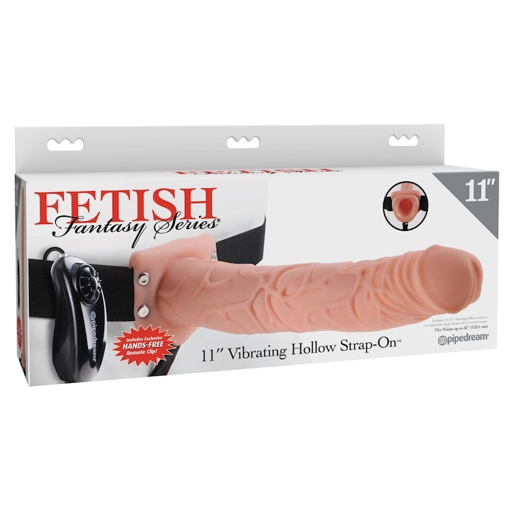 Centura strap-on cu vibrator Fetish Fantasy, 29 cm, neagra